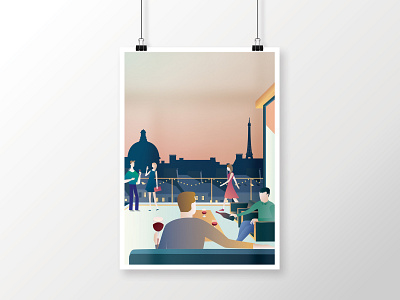 Parisian afterwork design gradients illustration people rooftop vector