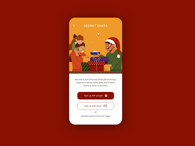 Mobile sign up for Secret Santa (Christmas event) #dailyUi1 christmas dailyui dailyui 001 dailyuichallenge design email form google minimal new year red registration santa sign up page sign up ui signup ui webdesign