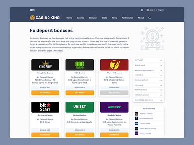 Casino King - Bonus Page with Filter