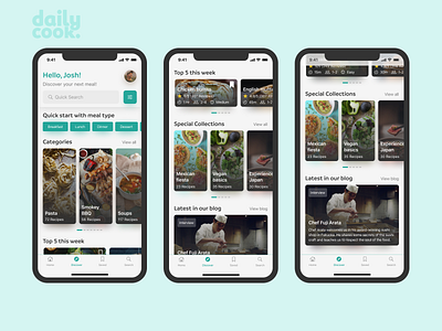 Dailycook - Cooking App Discover Screen app app design card card ui categories cooking discover food navigation product design ui ux