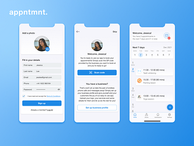 appntmnt. - Sign Up & Home Screens