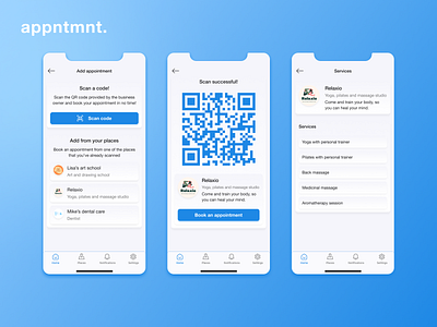 appntmnt. - Add, Scan and Services Screens