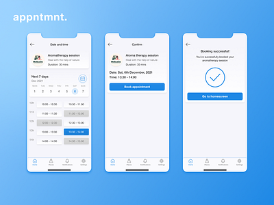 appntmnt. - Date & Time, Confirmation and Success Screens app app design appointment booking card card ui confirmation date picker product design success time ui ux