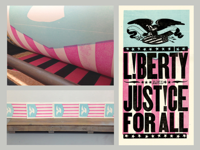 Liberty & Justice america flag letterpress patriotic