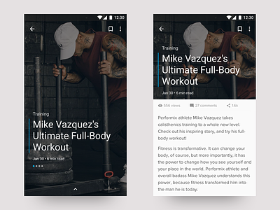 Article Template Exploration android app design editorial layout ui ux
