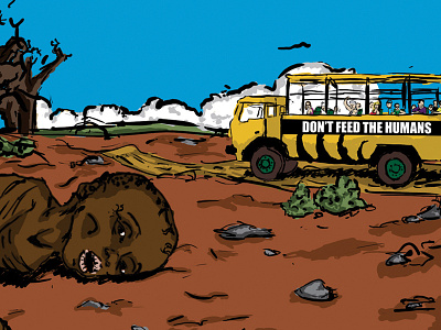 African Safari africa bus feed hunger illustration misery safari