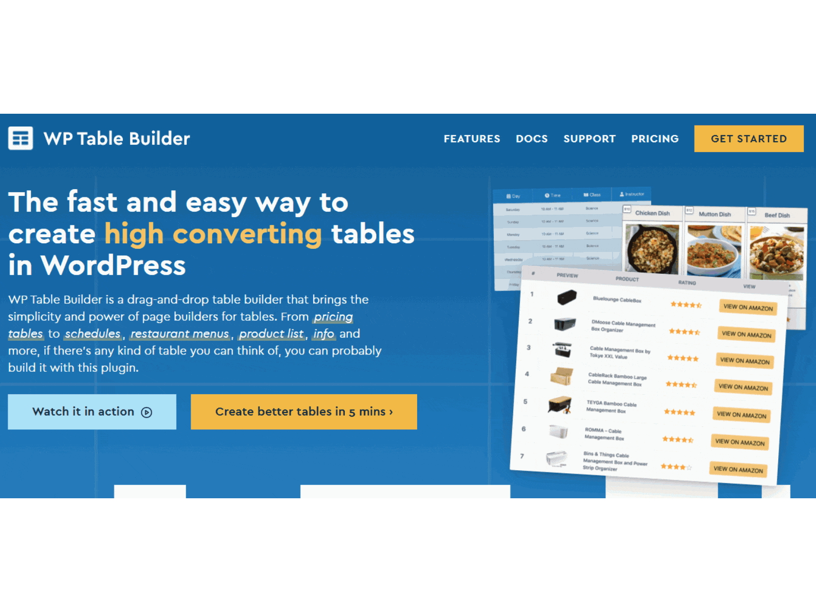 WP Table Builder Landing Page Hero Animation