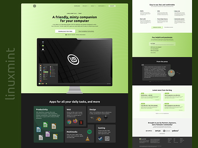 linuxmint redesign concept green home home page homepage linux mint open source web design webdesign website