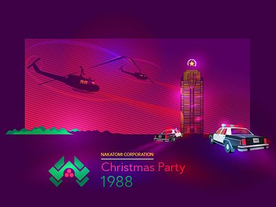 Nakatomi Christmas Party - 1988 card christmas die hard helicopter illustration movie nakatomi party police poster