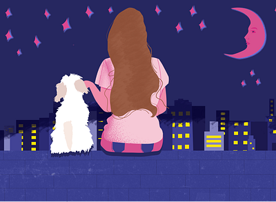 Best friends art city design dog girl graphic design graphicdesign illustration illustration art illustrator nightcity vector