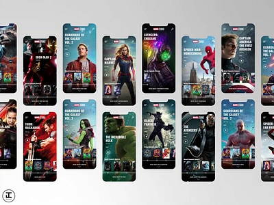 Marvel (MCU) Movie App Collection app black widow captain marvel captainamerica design design inspiration hulk illustrator iron man marvel marvel comics marvelcinematicuniverse mcu movie movie app superhero superheroes thor ui ux