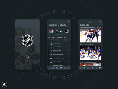 NHL App Redesign Concept (Updated) app dark mode dark theme dark ui design design inspiration hockey nhl sharks skate sketch sport sports sports app stanley cup ui ui trends uiux ux ux trends