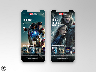MCU App Concept: Iron Man 3, Thor: The Dark World (Movies #7,8) adobe app design hulk illustrator iphone iron man marvel marvel comics marvelcinematicuniverse mcu mobile superhero thor ui ux