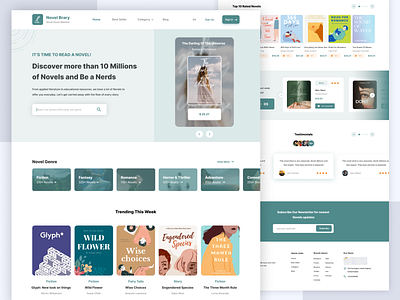 Novel Brary: A Novel Store Website Landing Page book bookstore green landingpage novel novelstore ui webdesign