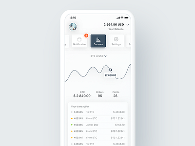 Cryptocurrency Courses Screen for Financial iOS App app apple bitcoin btc concept crypto design finance ios iphone minimalist ui