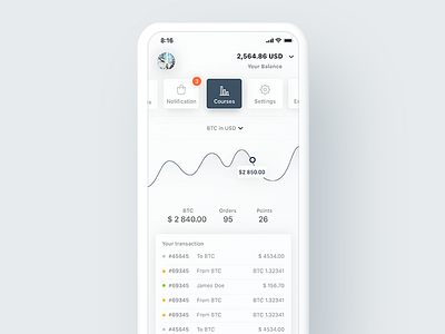 Cryptocurrency Courses Screen for Financial iOS App