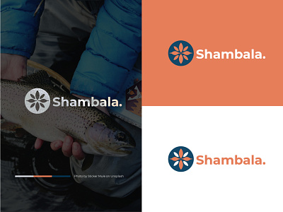 Shambala Fish Farm blue branding farming flat logo logo design minimal orange
