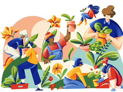 Putting Down Roots - Texas Coop Power Magazine characters editorial editorial illustration flowers garden gardening illustration magazine nature people plant plants sail ho studio sharing sho studio texture
