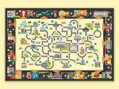 Polimi Timeline - board game illustration boardgame box buildings cards history illustration milan politecnico di milano sail ho studio sho studio vector