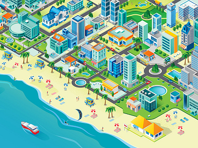 Deloitte - Summer Reading Guide beach city illustration isometric positive sail ho studio sea sho studio summer vector