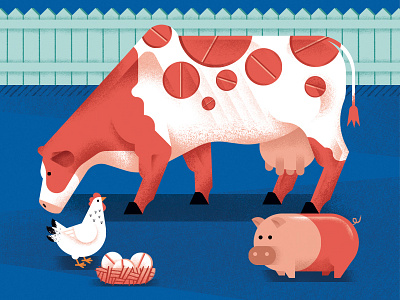 Farms on antibiotics chicken colors cow editorial farm illustration pig repubblica sail ho studio sho studio