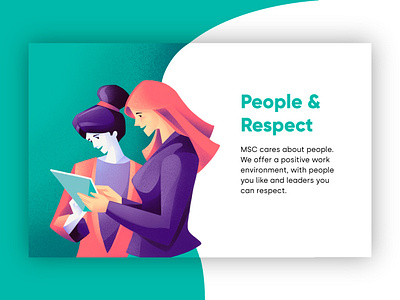 People & Respect - MSC company values proposition branding illustration characters colors company corporate branding design girl illustration ipad office people presentation procreate respect sail ho studio sho studio values women