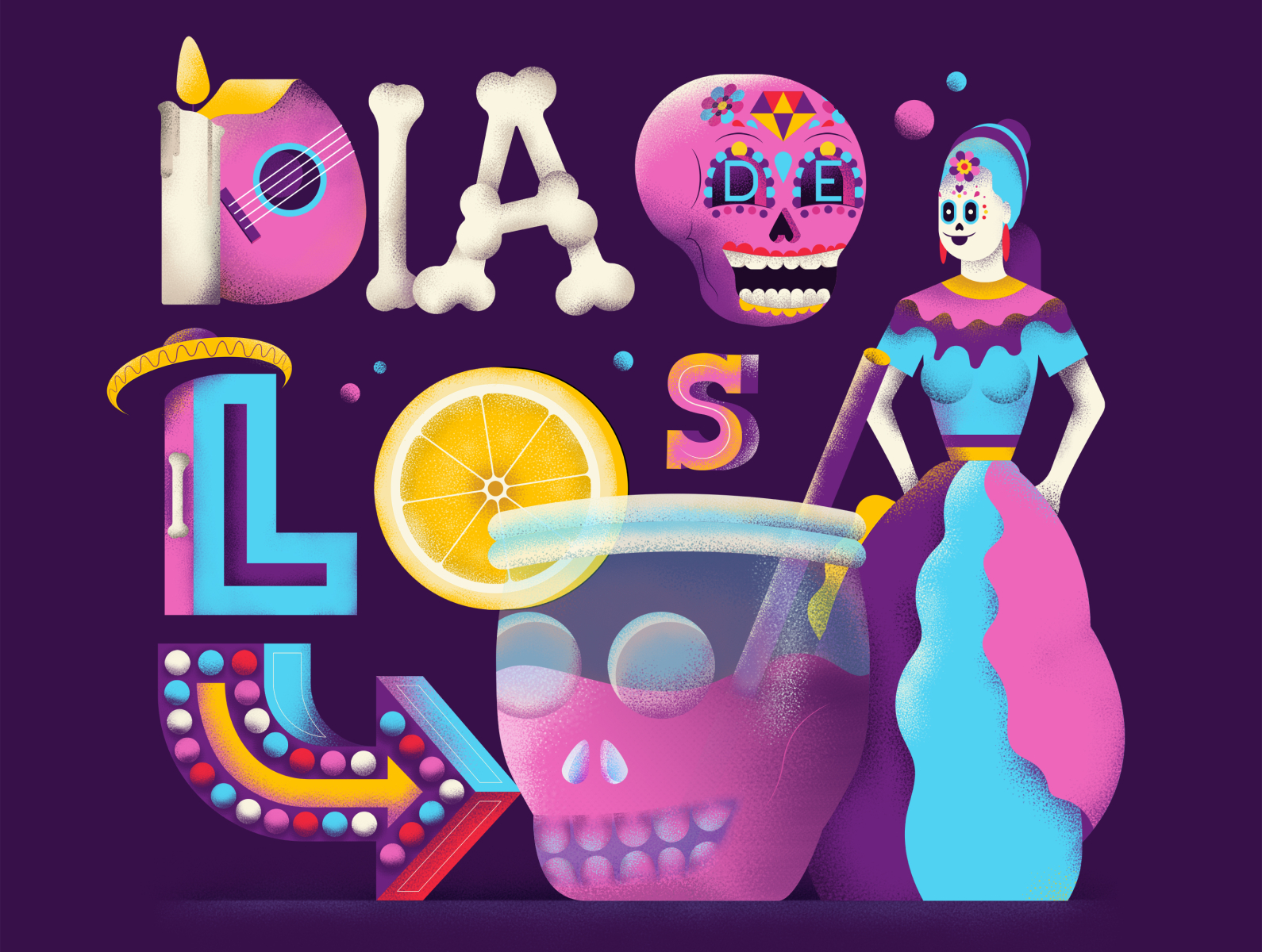 Dia de los muertos colors diadelosmuertos illustration mexico sail ho studio sho studio texture typo typography vector