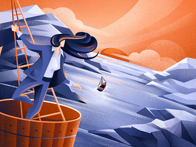 Leading the charge in health care transformation adventure chief strategy officer deloitte illustration ipad leader leading mountains procreate sail ho studio sea ship sho studio sunset vessel