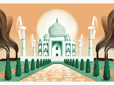 India coal addiction coal editorial editorial illustration green energy illustration india industry sail ho studio sho studio smoke taj mahal texture vector wind turbine