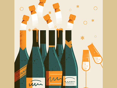 Happy New Year champagne cork glass happy new year illustration sail ho studio sho studio texture wine wine label winery