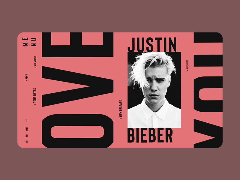 Justin Bieber Main Page Concept justin bieber web design web ux ui typography poster red music creative