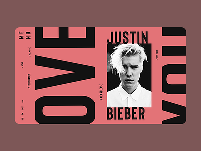 Justin Bieber Main Page Concept creative justin bieber music poster red typography ui ux web web design