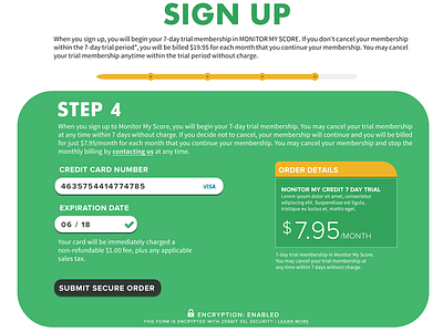 Monitor My Score | Credit Card Form checkout creative design payment web