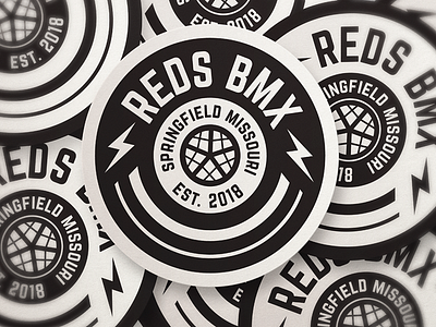 Red's Bike Shop badge design on stickers badge branding corporate identity design grid logo minimal modern monogram oklahoma rebrand tulsa