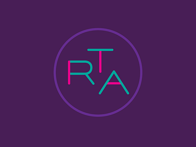 RTA Monogram branding circle logo mark modular monogram neon purple seal