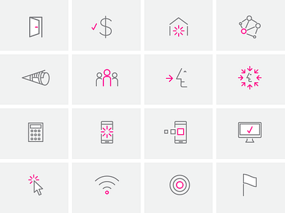 Icon set for smart home company clean grey iconography icons lines magenta minimal pictograms smart tech