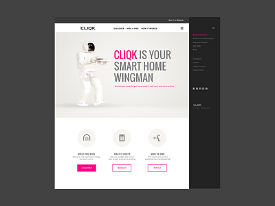 Cliqk landing page idea astronaut icons mvp smarthome startup ux web webdesign