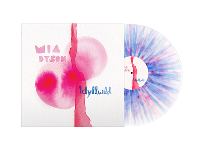 Mia Dyson vinyl packaging album blockletters blue bright brush magenta music packaging purple splatter vinyl watercolor