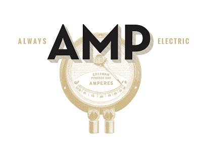 AMP logo treatment amp electricity gold lithographic logo logotype power typography vintage