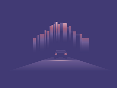 The Passenger beretta buildings car headlights illustration night road silhouette sky skyline