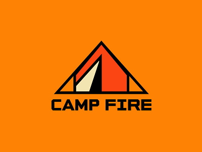 C A M P • F I R E Tent campfire camping fire icon logo logomark orange outdoor scout survival tent