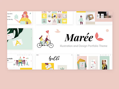 Marée - Illustration and Design Portfolio Theme animation artist design flat illustration illustration illustrator pastel pink portfolio showcase soft colors summertime tender typography ui ux vector web website wordpress