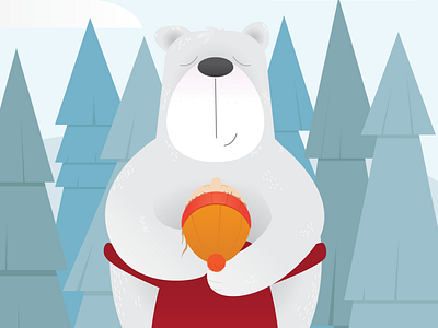 Polar bear bear girl hug illustration illustrator polar bear snow trees vector winter