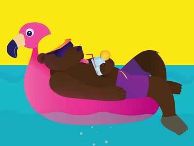 Welcome Summer bear chill drink flamingo pool summer summertime vector illustration vectors