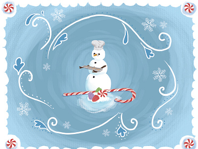 Holiday Family Cookbook Back Cover baking ben ben franklin benjamin candy cookbook design digital art frosting graphic design holiday icing illustration peppermint photoshop recipe book snowflakes snowman wacom intuos winter