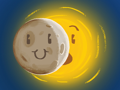The Great American Solar Eclipse of 2017 digital art emoji face franklin institute illustration moon photoshop smiley face space sun wacom intuos