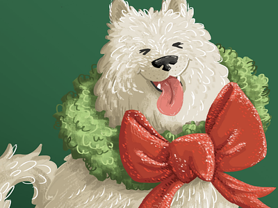 Merry Christmas breed canine christmas digital art dog festive happy illustration merrychristmas photoshop samoyed wacom intuos wreath