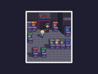 Pixel Art Commission | Father & Son in Earthbound Style Arcade