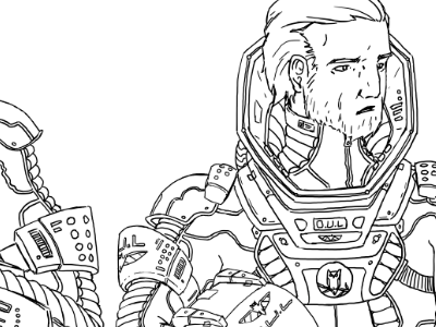 work in progress / lineart illustration sketch space suit