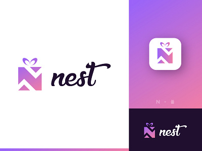 Nest Gift Registry - Logo Design app app icon brand identity branding design gift gift app icons illustration lettering lettermark logo logo design minimal mobile app icon ui ux